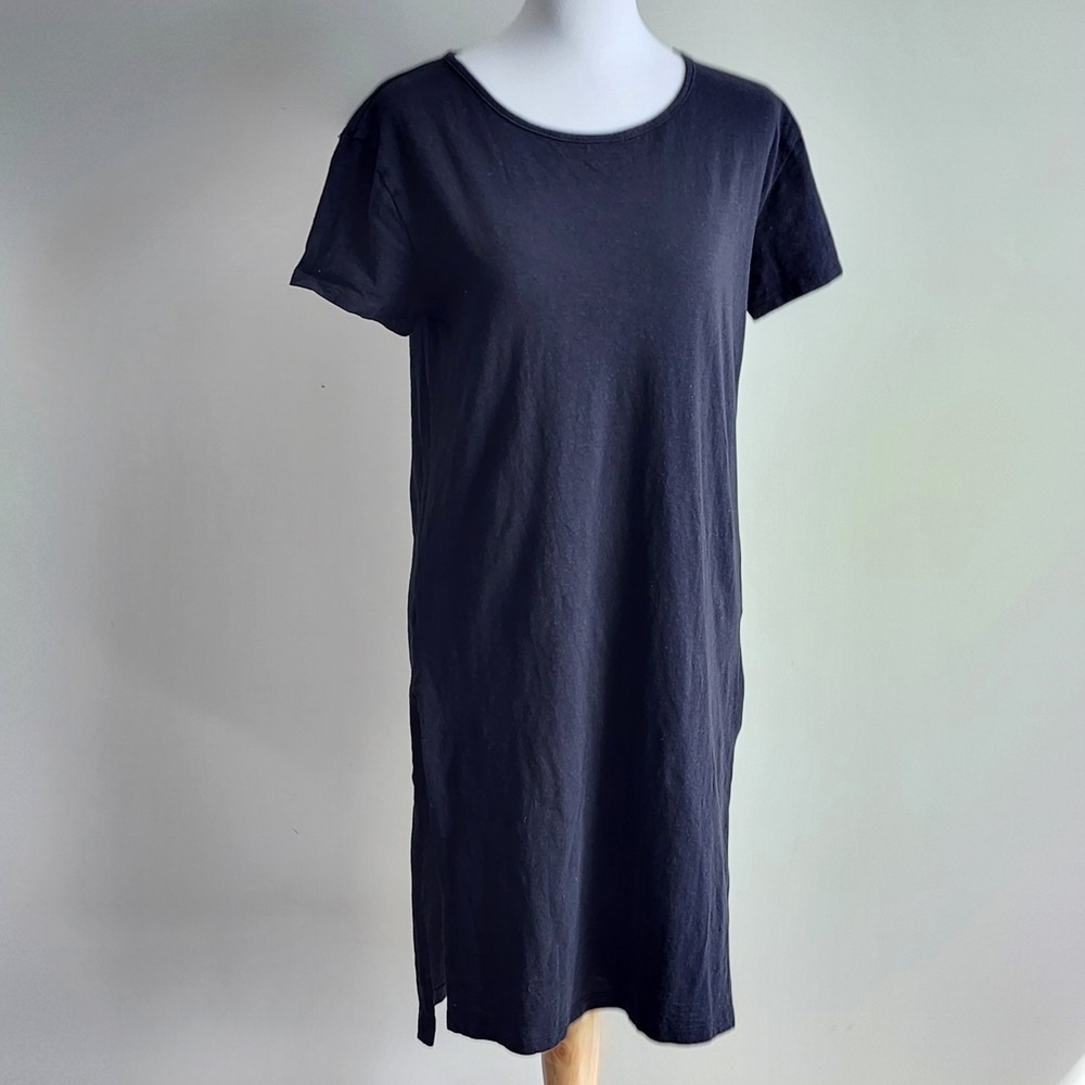 Zara T Shirt‎ Dress Womens Small Black Side Slits Short Sleeve Casual Minimalist